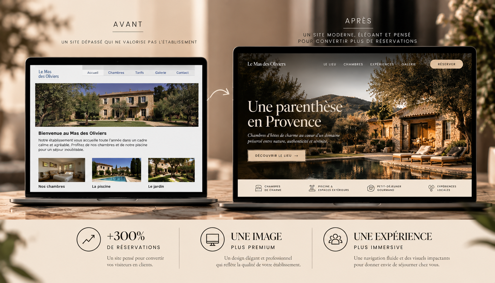 Avant / Après du site Le Mas des Oliviers